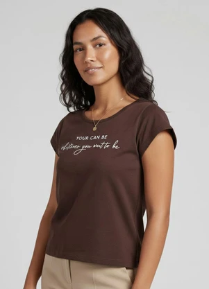 Infinita Cor - Blusa Feminina Meia Malha com Estampa Marrom - INFINITA COR