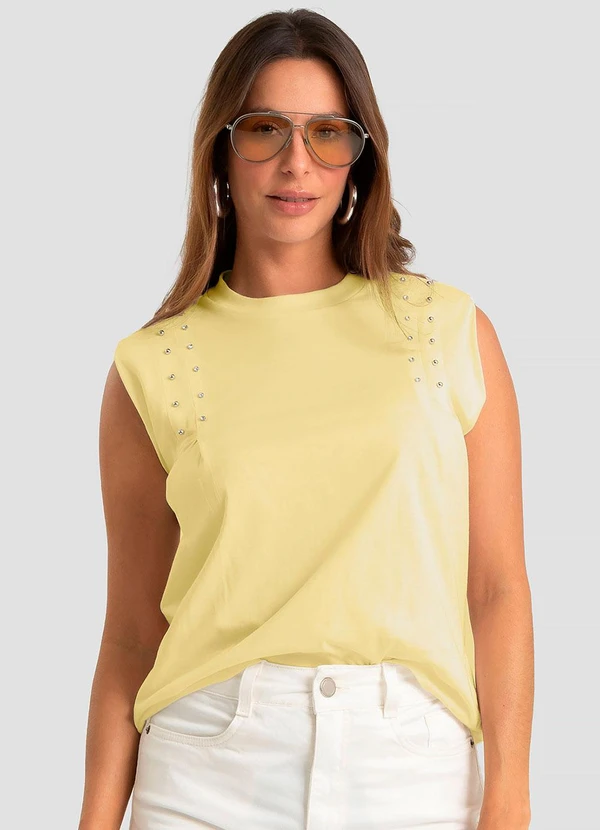 Dianna - Blusa Feminina Meia Malha com Ombreiras Amarelo