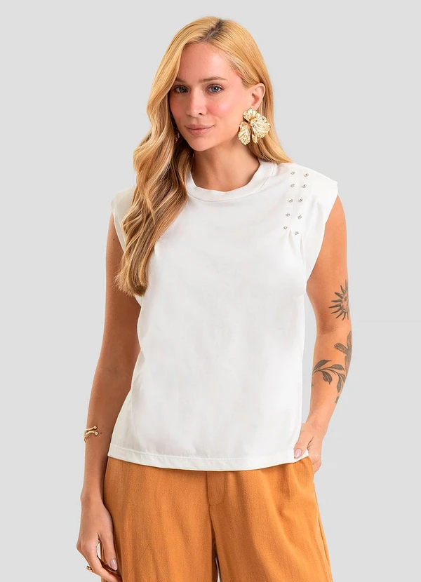 Dianna - Blusa Feminina Meia Malha com Ombreiras Bege