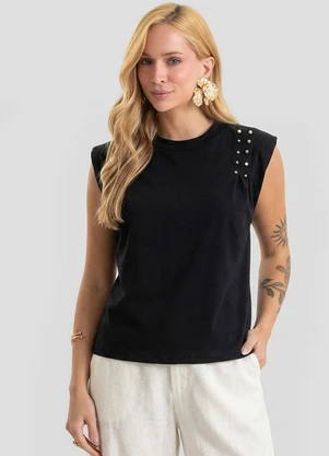 Dianna - Blusa Feminina Meia Malha com Ombreiras Preto - DIANNA
