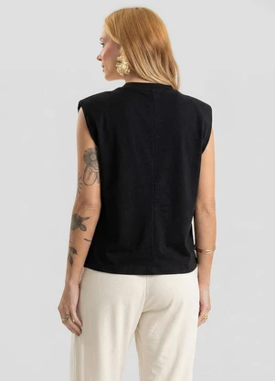 Dianna - Blusa Feminina Meia Malha com Ombreiras Preto - DIANNA