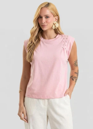 Dianna - Blusa Feminina Meia Malha com Ombreiras Rosa - DIANNA