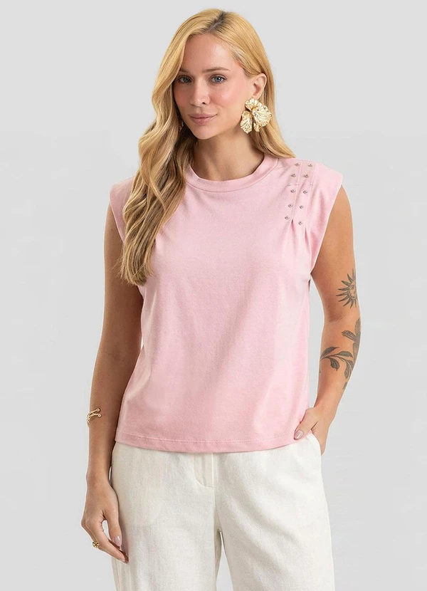 Dianna - Blusa Feminina Meia Malha com Ombreiras Rosa