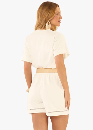 Rovitex - Blusa Feminina Meia Malha Linho Bege - ROVITEX