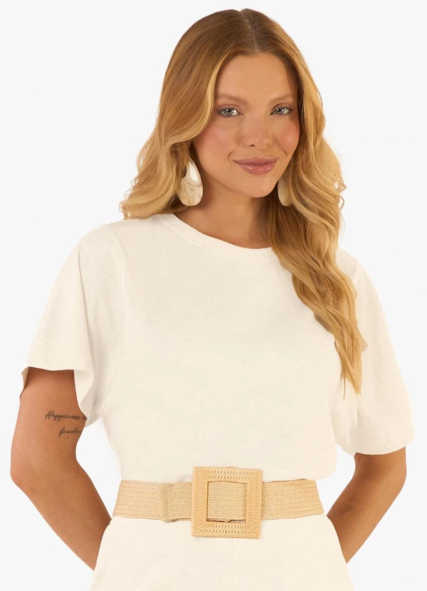 Rovitex - Blusa Feminina Meia Malha Linho Bege