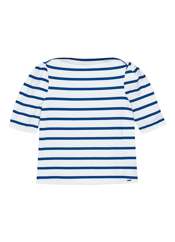 Marialícia - Blusa Feminina Meia Malha Listrada Azul