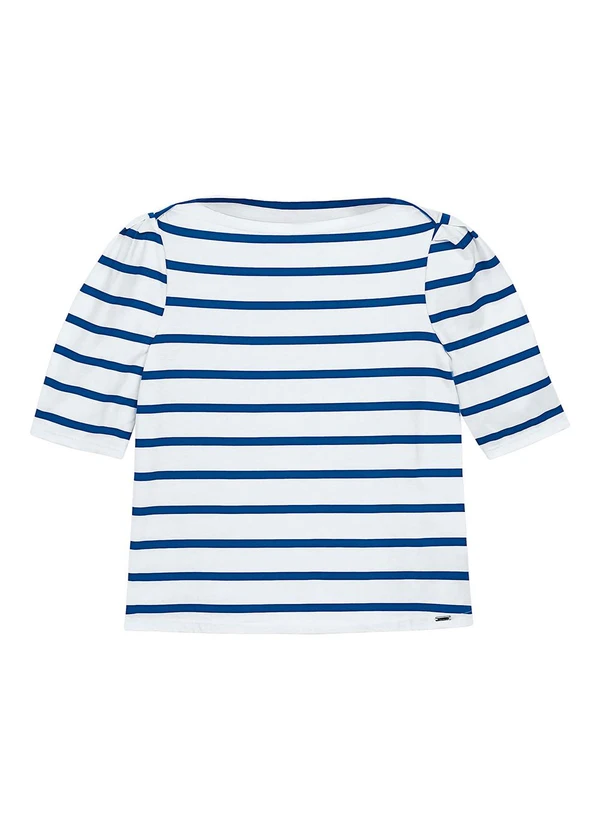 Marialícia - Blusa Feminina Meia Malha Listrada Azul 1