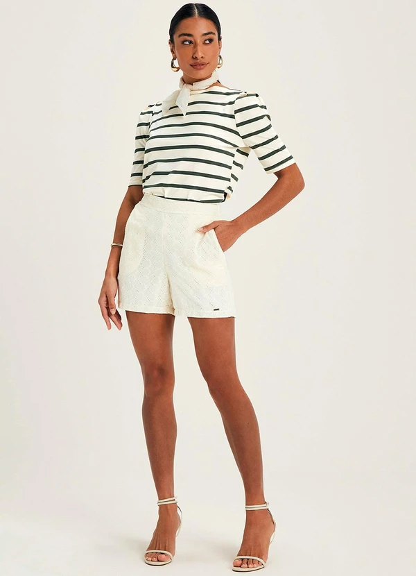 Marialícia - Blusa Feminina Meia Malha Listrada Bege 2