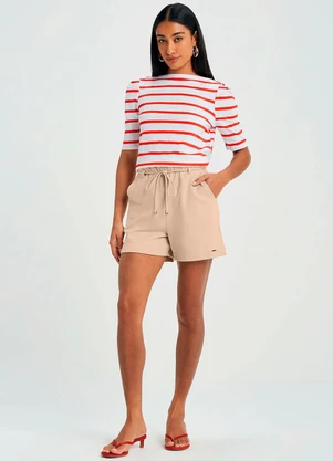 Marialícia - Blusa Feminina Meia Malha Listrada  Vermelho - MARIALÍCIA