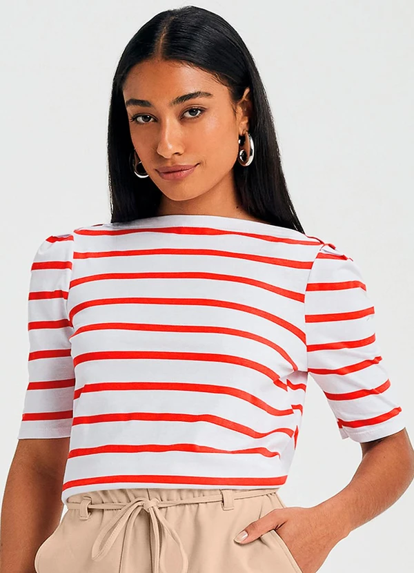 Marialícia - Blusa Feminina Meia Malha Listrada Vermelho 1