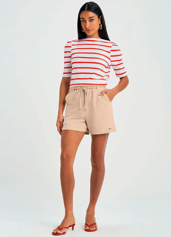 Marialícia - Blusa Feminina Meia Malha Listrada Vermelho 2