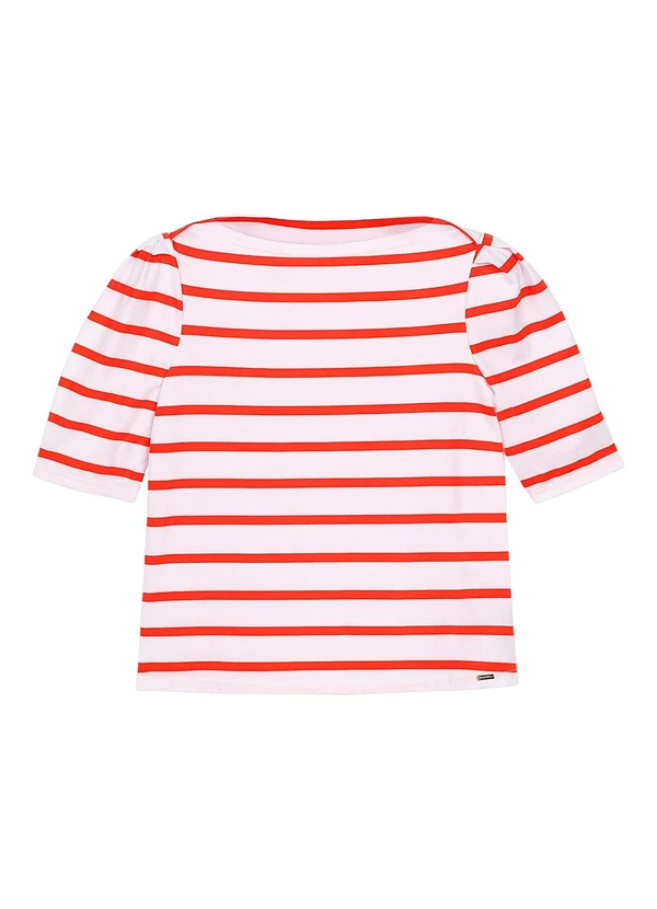 Marialícia - Blusa Feminina Meia Malha Listrada Vermelho 3