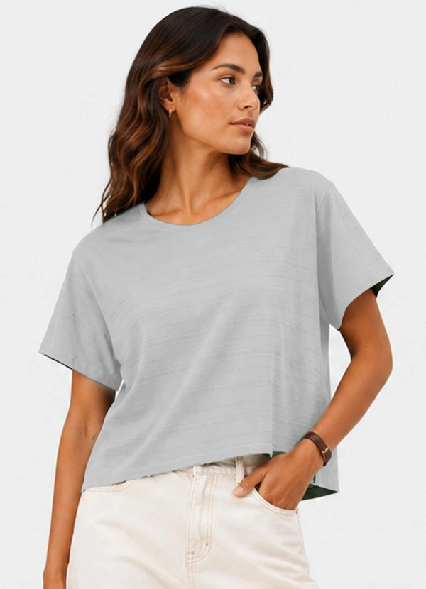 Infinita Cor - Blusa Feminina Meia Malha Maquinetado Bege