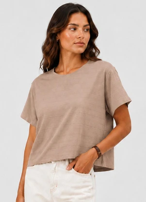 Infinita Cor - Blusa Feminina Meia Malha Maquinetado Marrom - INFINITA COR