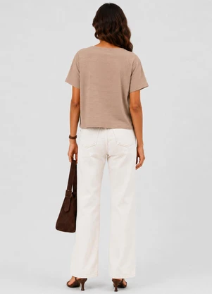 Infinita Cor - Blusa Feminina Meia Malha Maquinetado Marrom - INFINITA COR