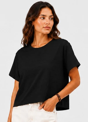 Infinita Cor - Blusa Feminina Meia Malha Maquinetado Preto - INFINITA COR
