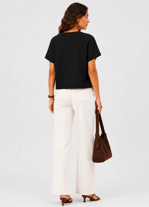 Infinita Cor - Blusa Feminina Meia Malha Maquinetado Preto - INFINITA COR