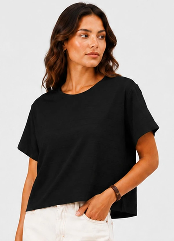Infinita Cor - Blusa Feminina Meia Malha Maquinetado Preto