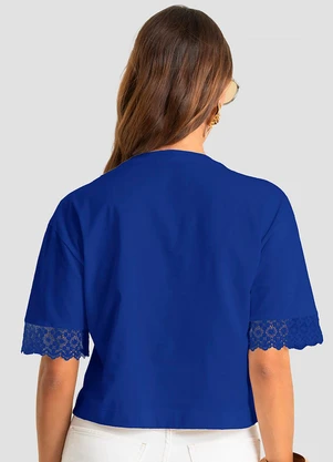 Dianna - Blusa Feminina Meia Malha Renda na Manga Azul - DIANNA
