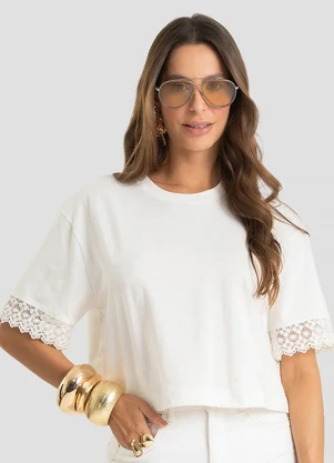 Dianna - Blusa Feminina Meia Malha Renda na Manga Bege - DIANNA