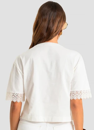 Dianna - Blusa Feminina Meia Malha Renda na Manga Bege - DIANNA