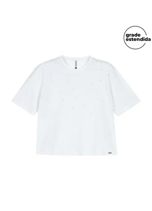 Marialícia - Blusa Feminina Minimalista Strass Branco - MARIALÍCIA