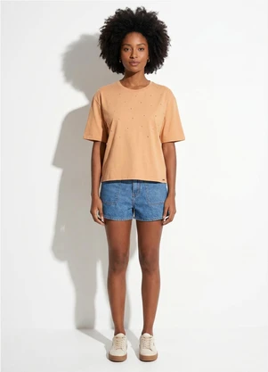 Marialícia - Blusa Feminina Minimalista Strass Laranja - MARIALÍCIA