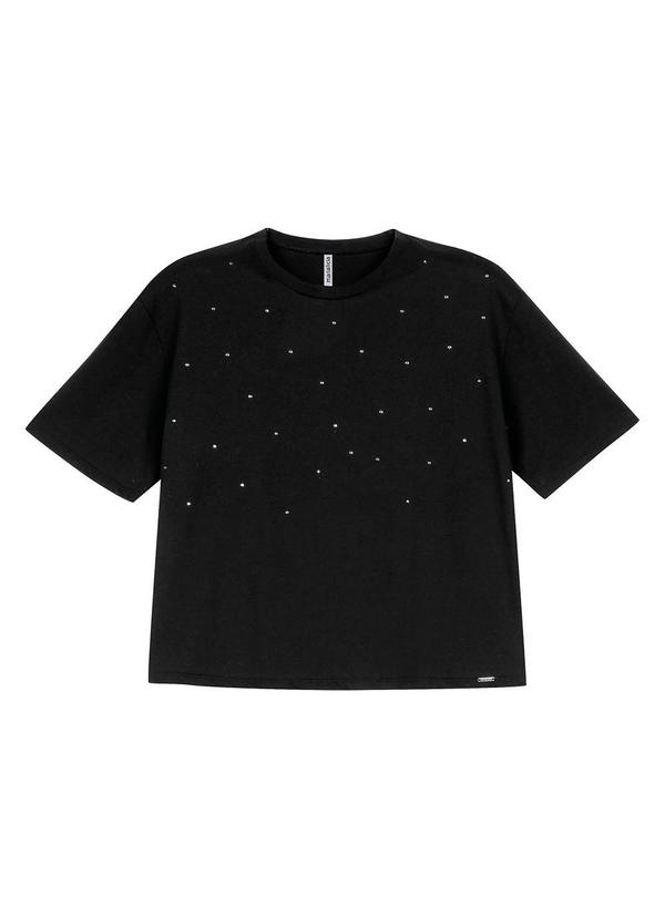 Marialícia - Blusa Feminina Minimalista Strass Preto 3