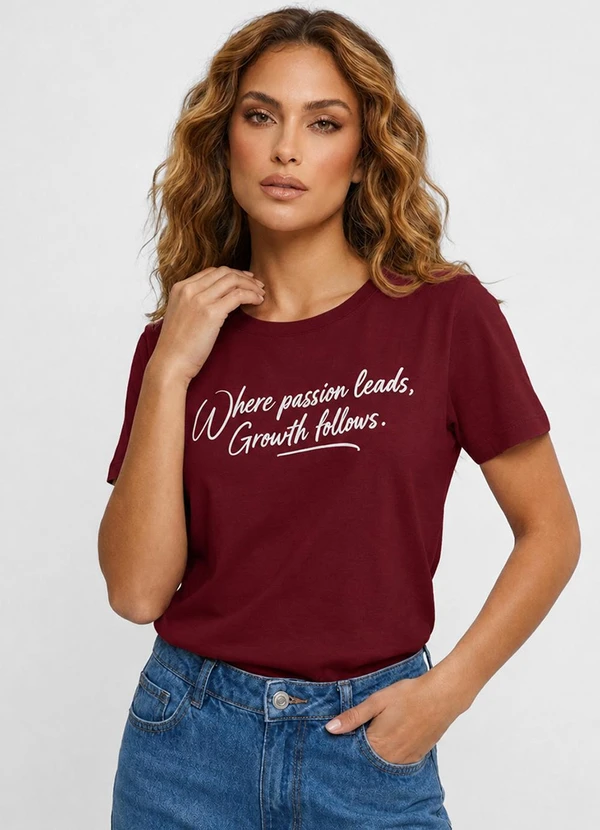 Infinita Cor - Blusa Feminina Molecotton com Estampa Vermelho