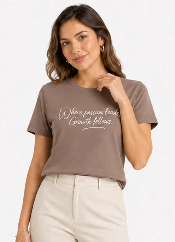 Infinita Cor - Blusa Feminina Molicotton e Estampa Marrom