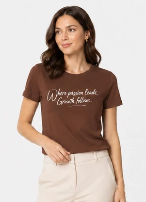 Infinita Cor - Blusa Feminina Molicotton e Estampa Marrom - INFINITA COR