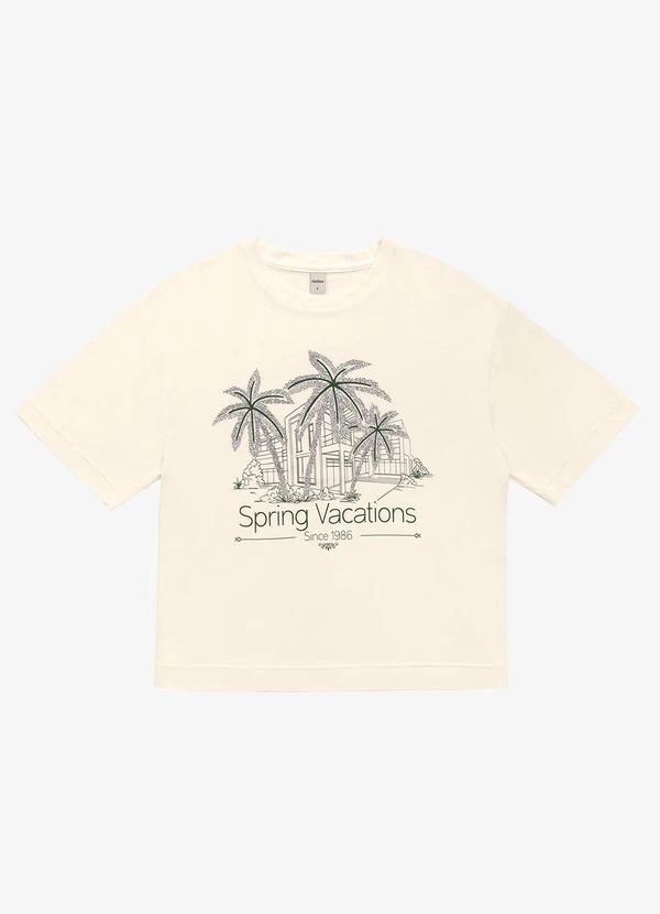 Rovitex - Blusa Feminina Over com Estampa e Glitter Bege