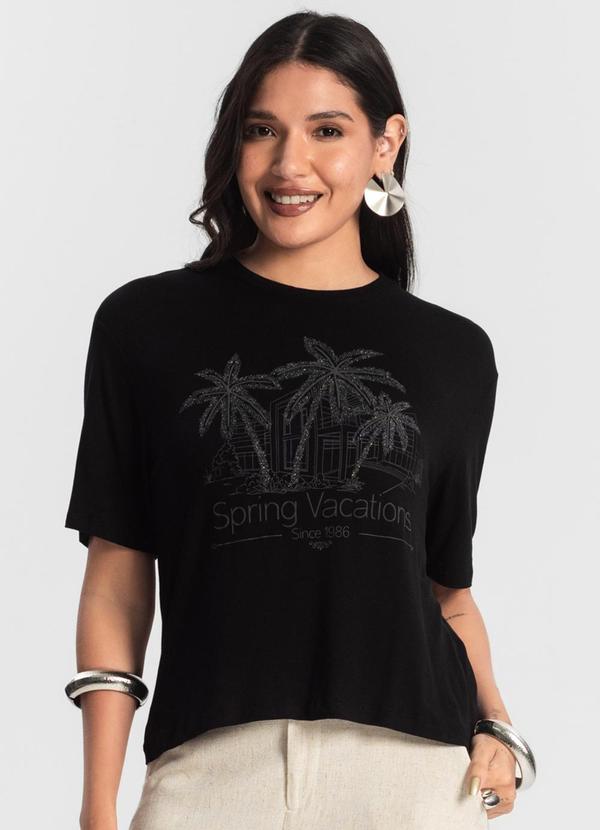 Rovitex - Blusa Feminina Over com Estampa e Glitter Preto 4