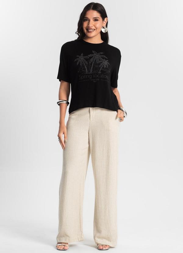 Rovitex - Blusa Feminina Over com Estampa e Glitter Preto 2