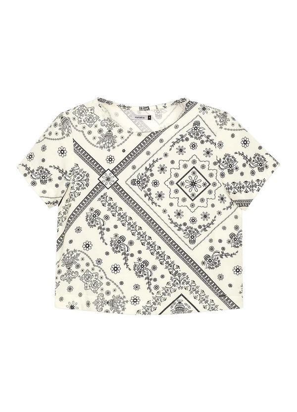 Marialícia - Blusa Feminina Padronagem Floral Bege