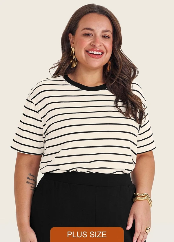 Secret Glam - Blusa Feminina Plus Size Gola Redonda Bege