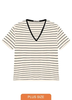 Secret Glam - Blusa Feminina Plus Size Gola V Bege - SECRET GLAM