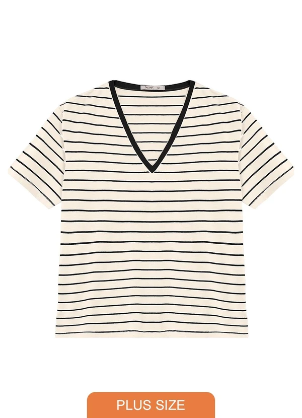 Secret Glam - Blusa Feminina Plus Size Gola V Bege