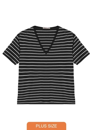 Secret Glam - Blusa Feminina Plus Size Gola V Preto - SECRET GLAM