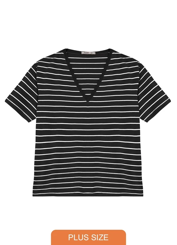 Secret Glam - Blusa Feminina Plus Size Gola V Preto