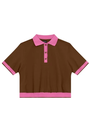 Essendi - Blusa Feminina Polo Retro em Piquet Marrom - ESSENDI