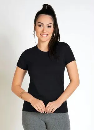 Basicamente - Blusa Feminina Preta Baby Look com Mangas Curtas - BASICAMENTE