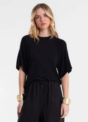 Endless - Blusa Feminina Raglan Viscotricot e Ribana Preto - ENDLESS