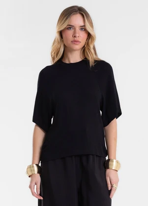 Endless - Blusa Feminina Raglan Viscotricot e Ribana Preto - ENDLESS