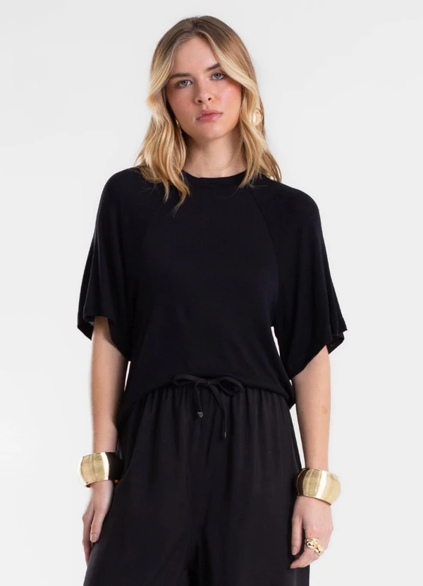 Endless - Blusa Feminina Raglan Viscotricot e Ribana Preto