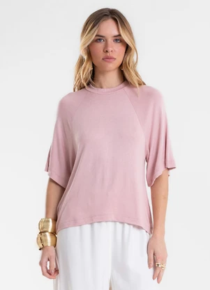 Endless - Blusa Feminina Raglan Viscotricot e Ribana Rosa - ENDLESS