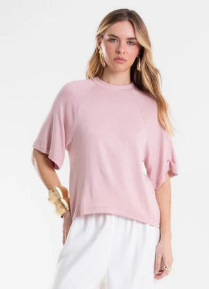 Endless - Blusa Feminina Raglan Viscotricot e Ribana Rosa - ENDLESS