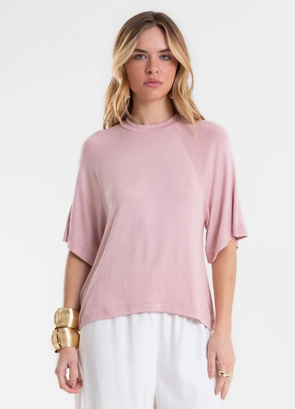 Endless - Blusa Feminina Raglan Viscotricot e Ribana Rosa