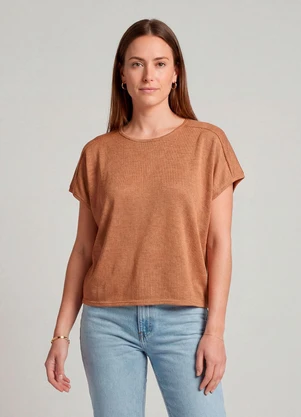 Infinita Cor - Blusa Feminina Recorte na Costa Marrom - INFINITA COR