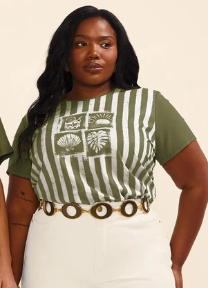 Marialícia - Blusa Feminina Regular Estampada Verde - MARIALÍCIA